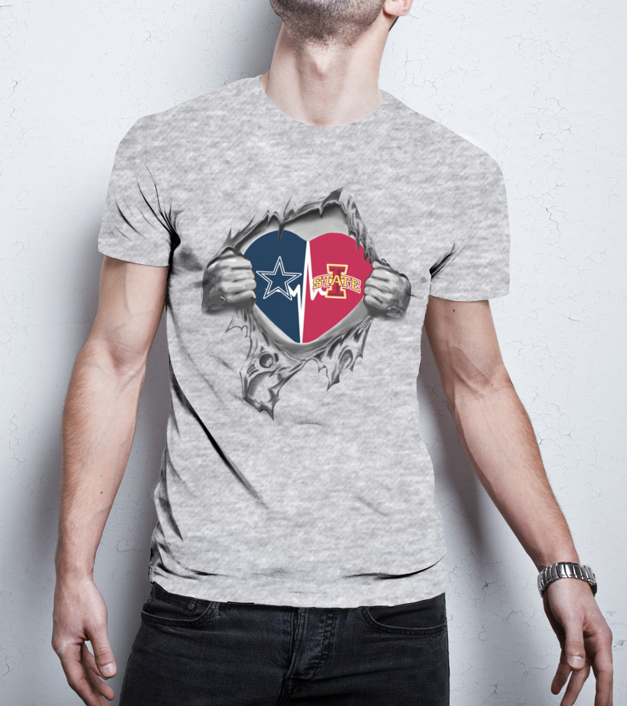Iowa State Cyclones Dallas Cowboys Heart Rip T-Shirt