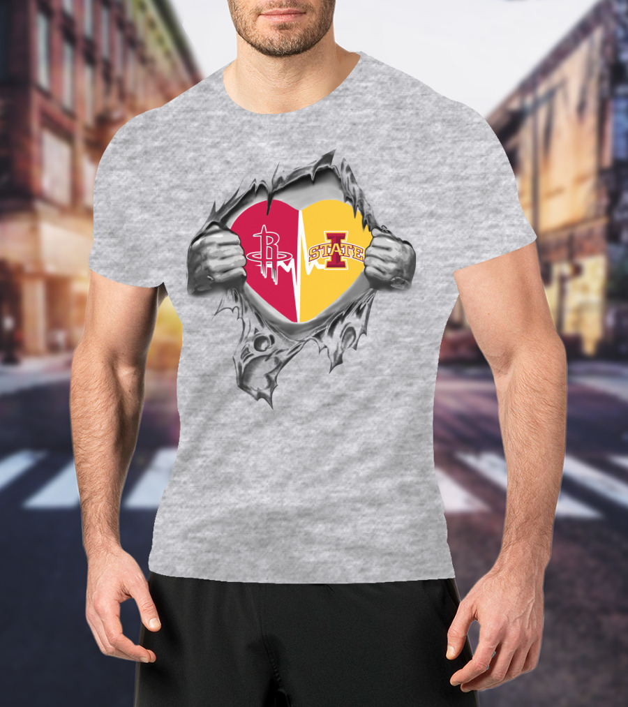 Iowa State Heart With Houston Rockets Burst T-Shirt