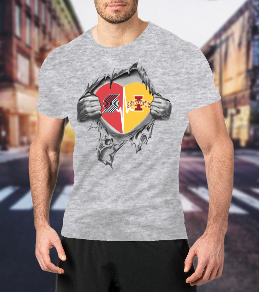 Iowa State Cyclones Portland Trail Blazers Split Heart T-Shirt