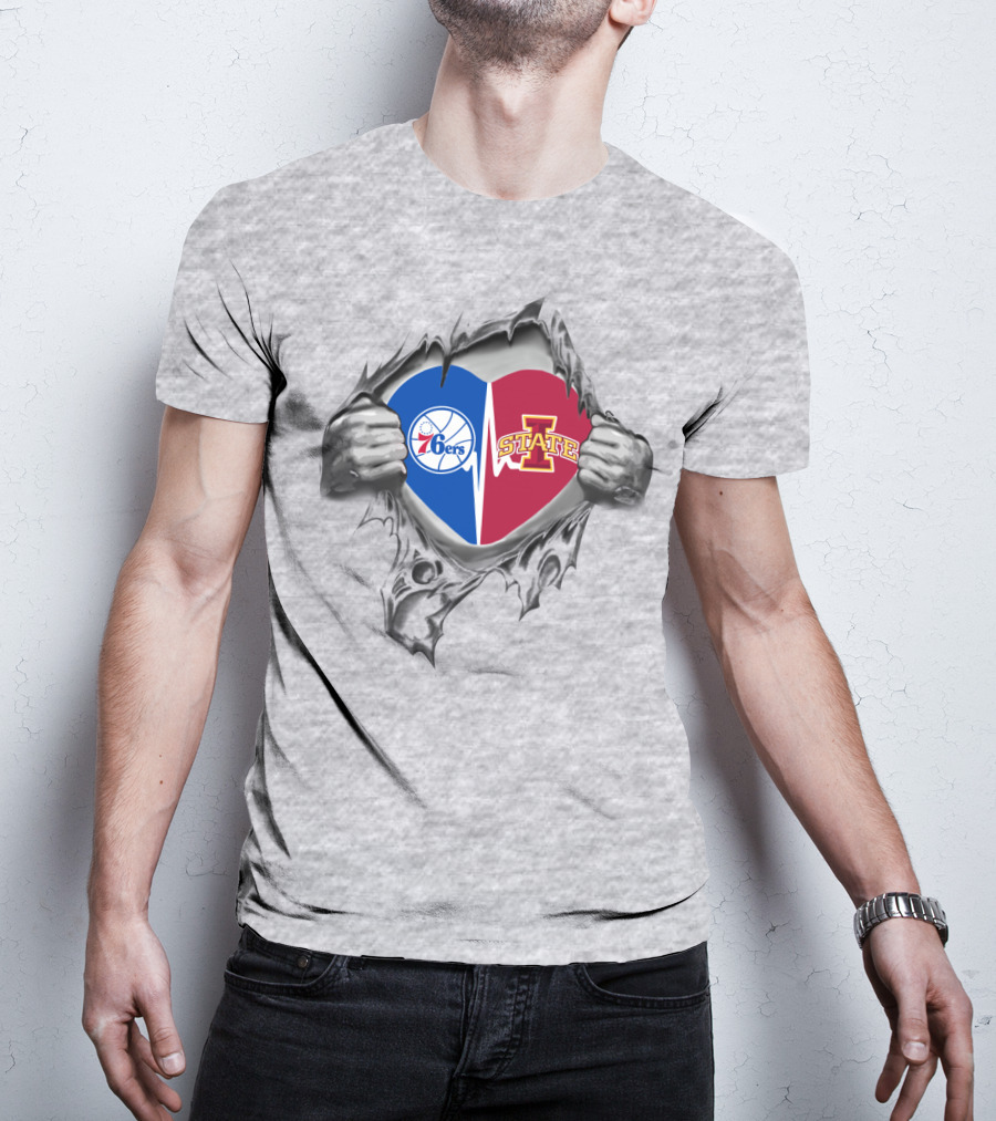 Philadelphia 76ers Iowa State Heart Logo Fusion T-Shirt