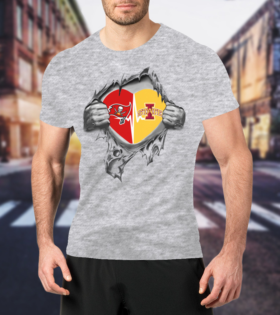 Iowa State Tampa Bay Buccaneers Heart Torn T-Shirt