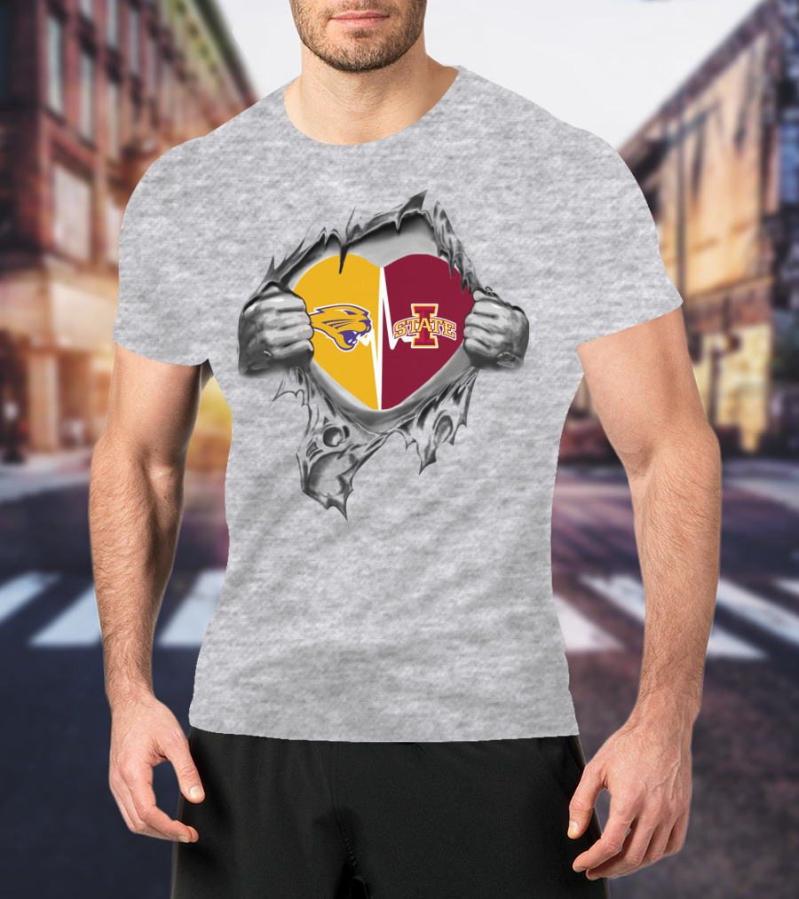 Iowa State Northern Iowa Panthers Heart Ripped T-Shirt