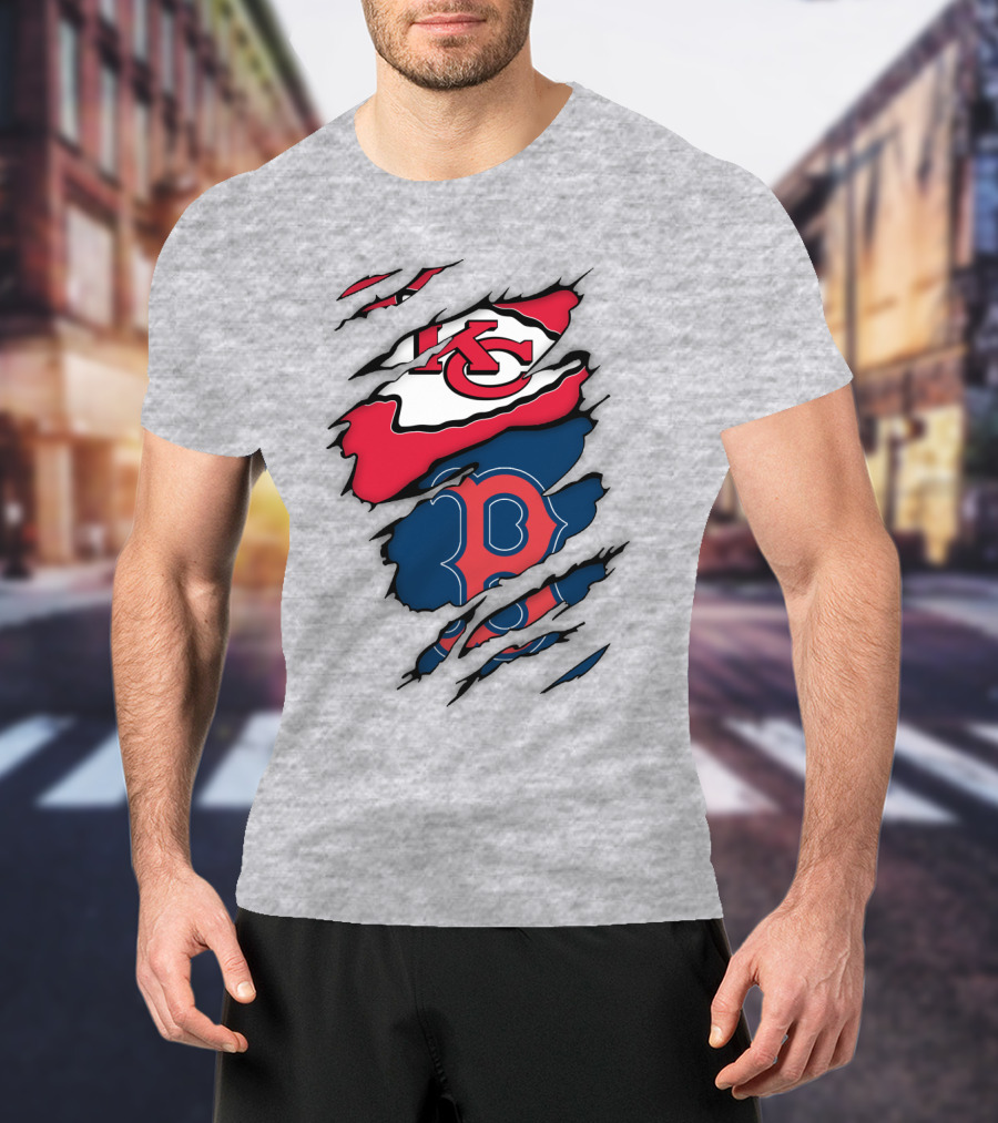 Boston Red Sox Kansas City Chiefs Combined Logo Fan Gear T-Shirt