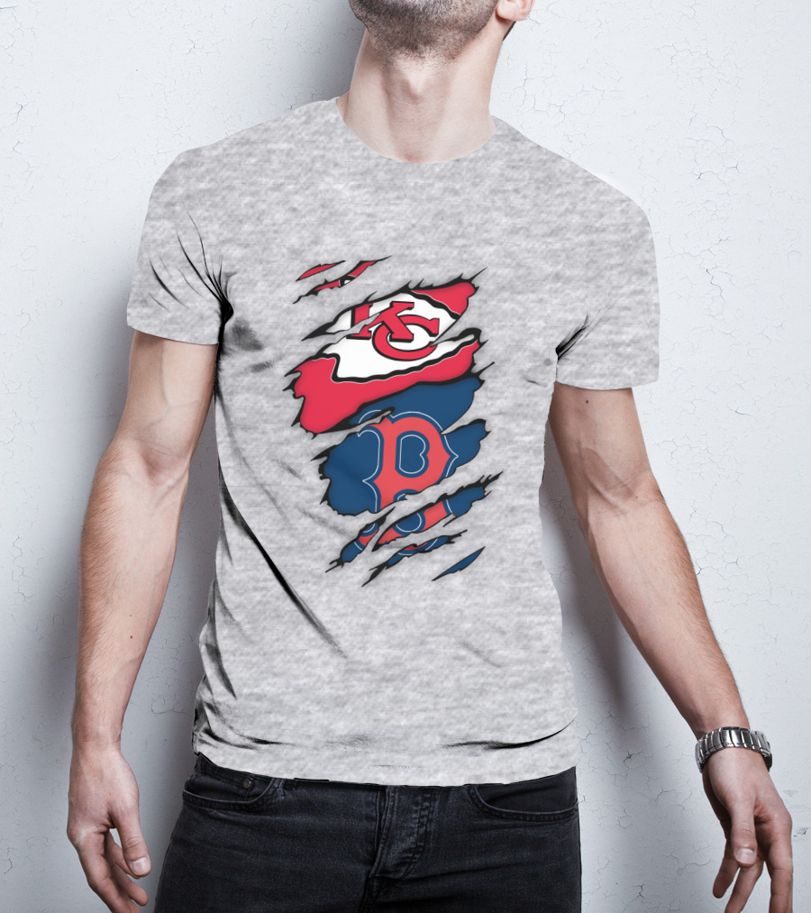 Boston Red Sox Kansas City Chiefs Combined Logo Fan Gear T-Shirt