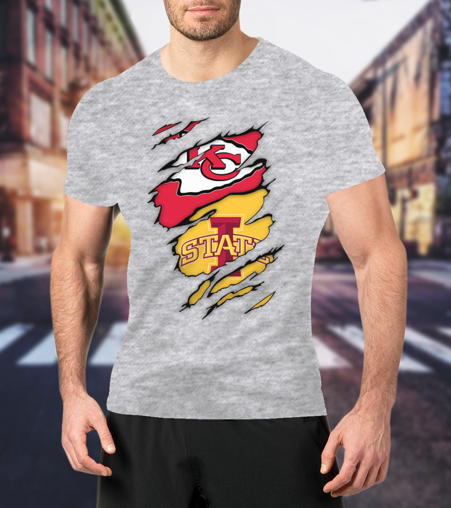 Iowa State Cyclones Kansas City Chiefs Logo Ripped Style T-Shirt
