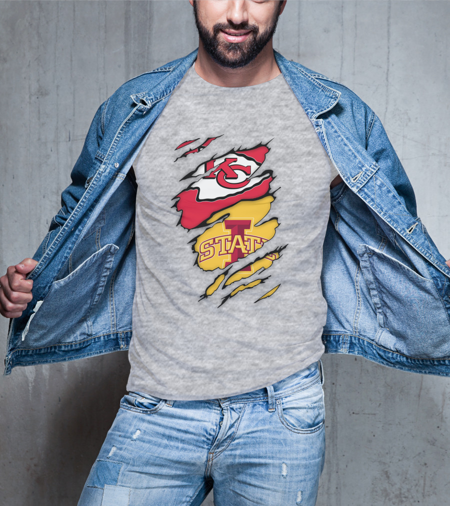 Iowa State Cyclones Kansas City Chiefs Logo Ripped Style T-Shirt