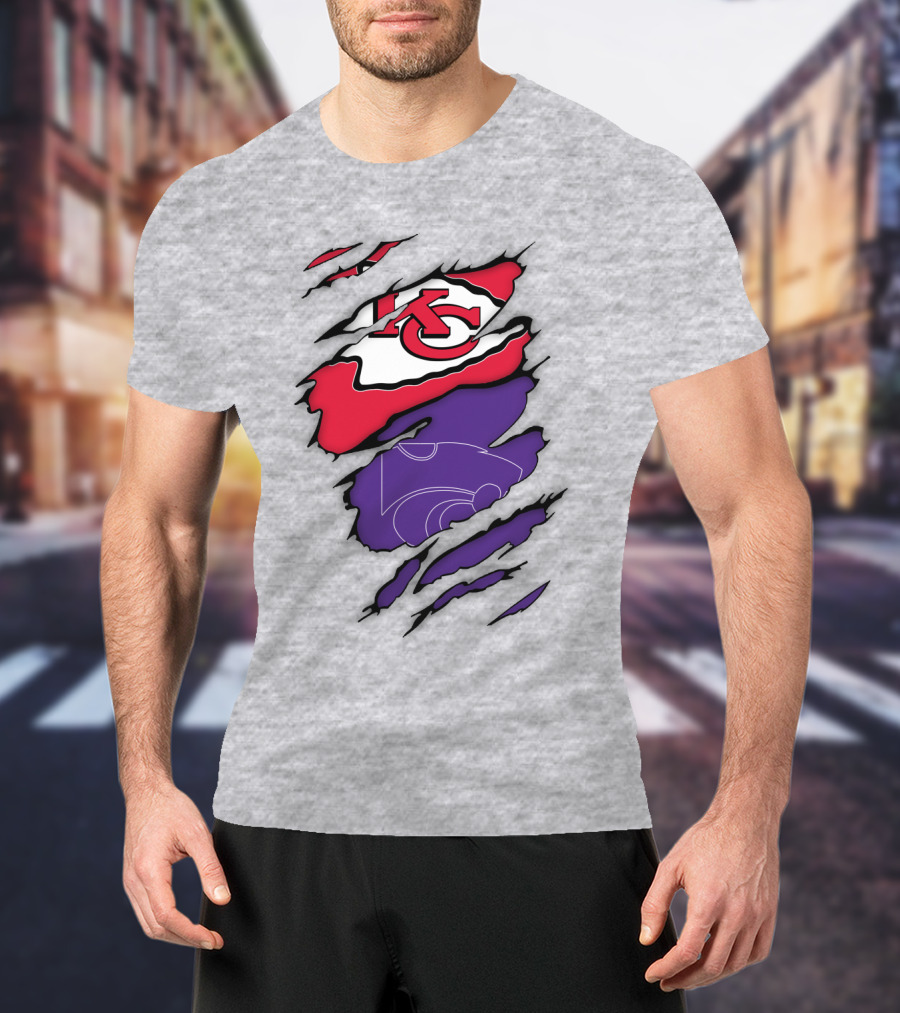 Kansas City Chiefs And Kansas State Wildcats Logo Integration T-Shirt