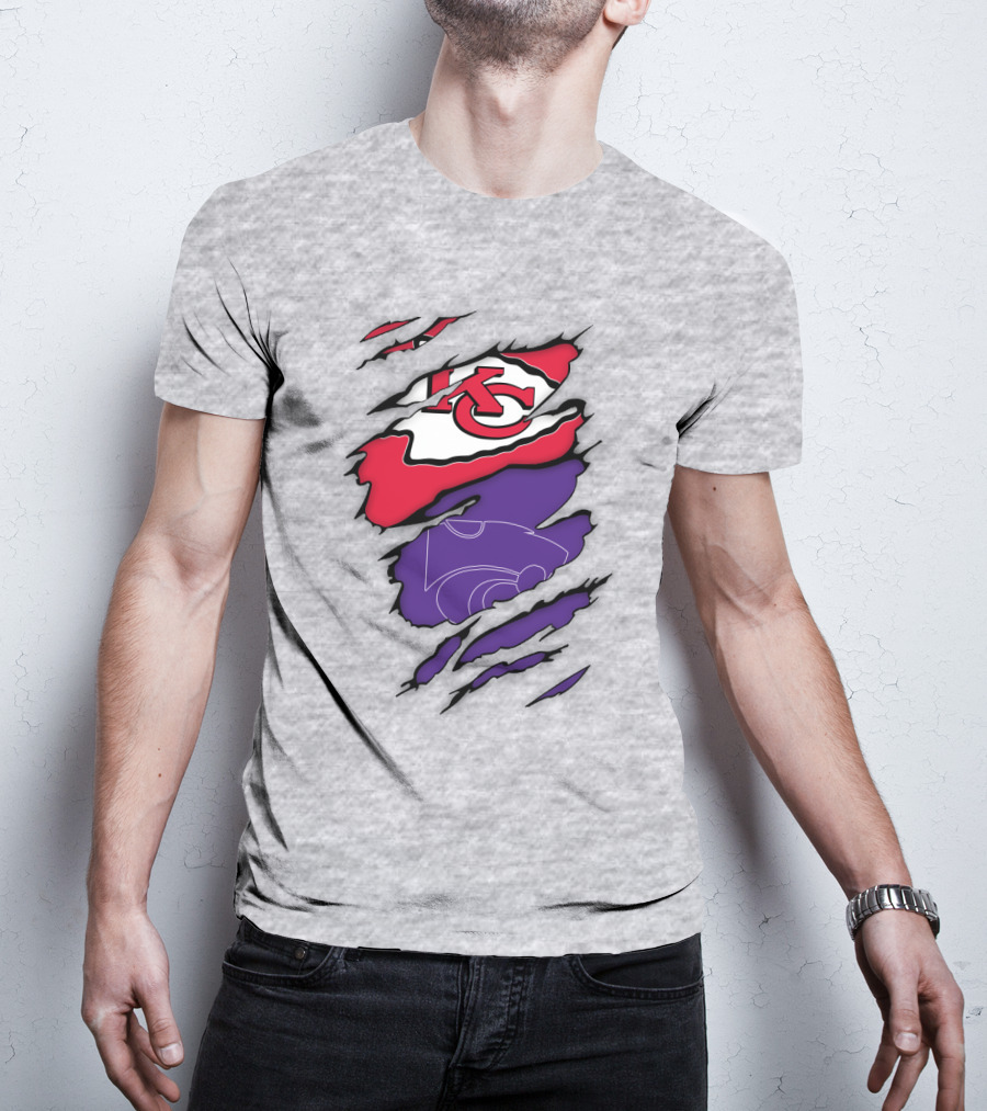 Kansas City Chiefs And Kansas State Wildcats Logo Integration T-Shirt