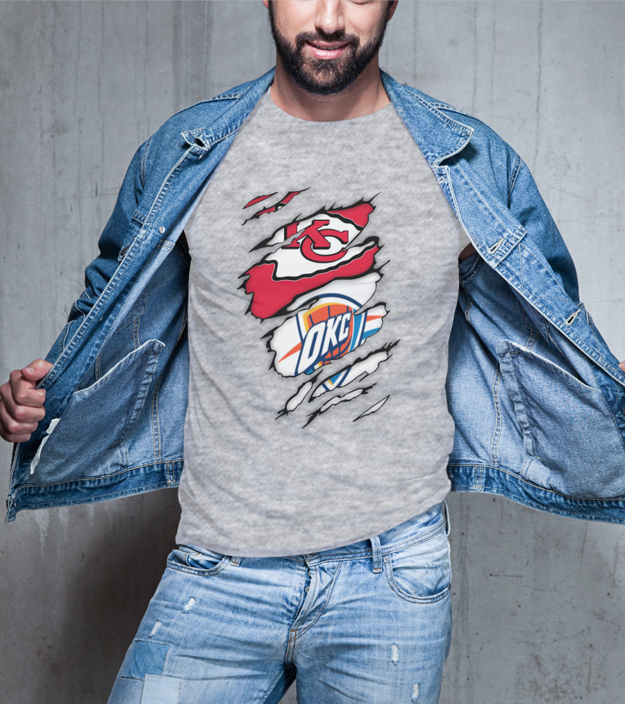 Kansas City Chiefs Okc Thunder Logos Overlapping Sports Crossover T-Shirt