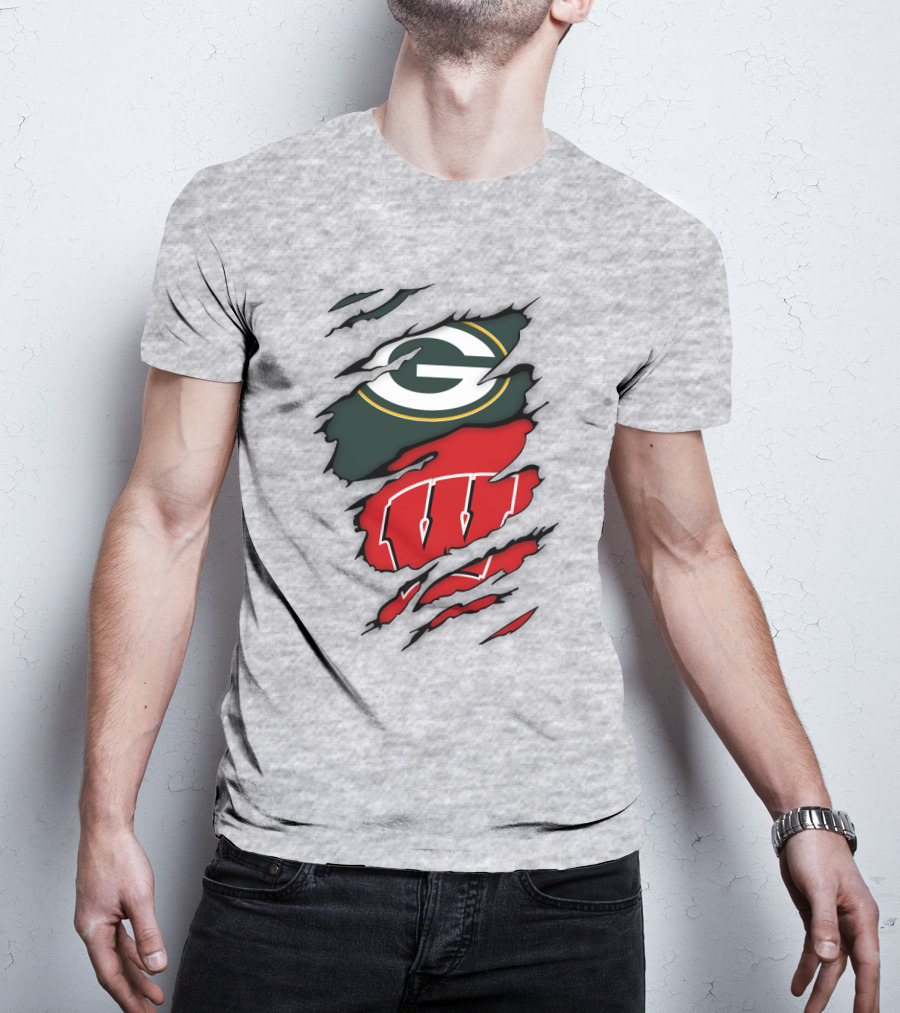 Wisconsin Badgers And Green Bay Packers Claw Marks Logo Mashup T-Shirt
