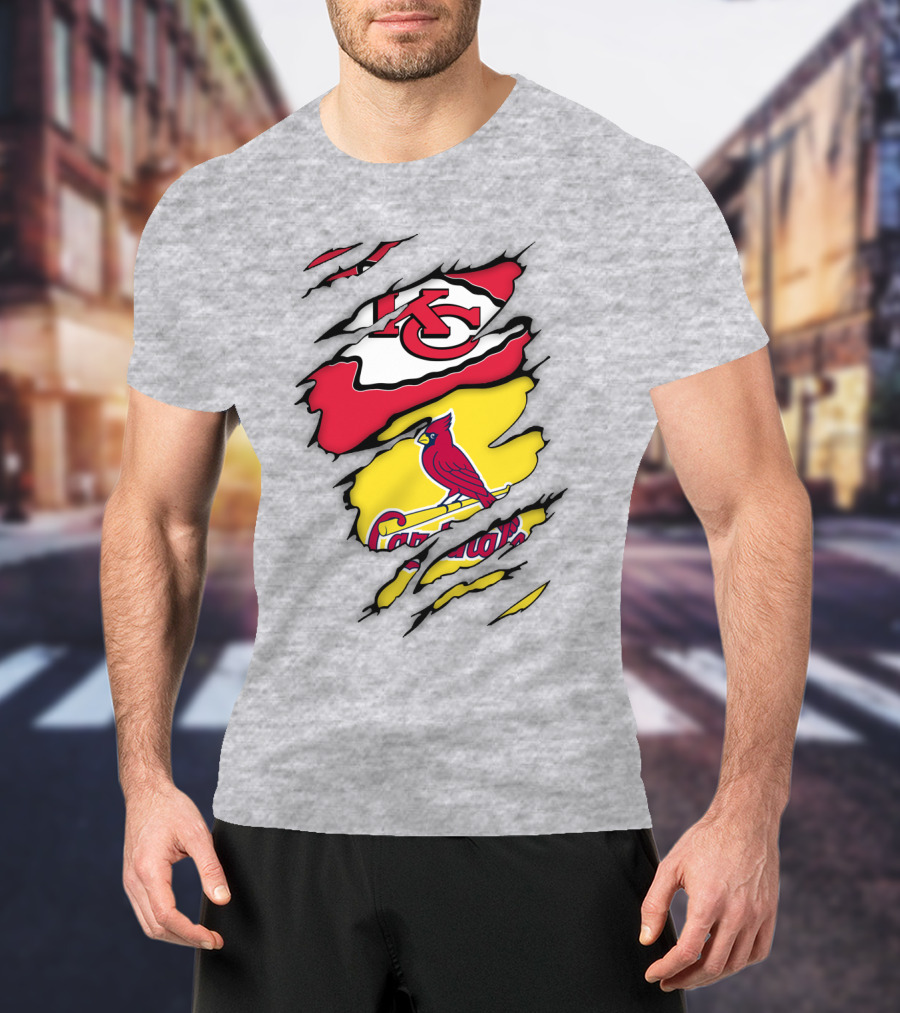 St Louis Cardinals Kansas City Chiefs Logos Ripped T-Shirt