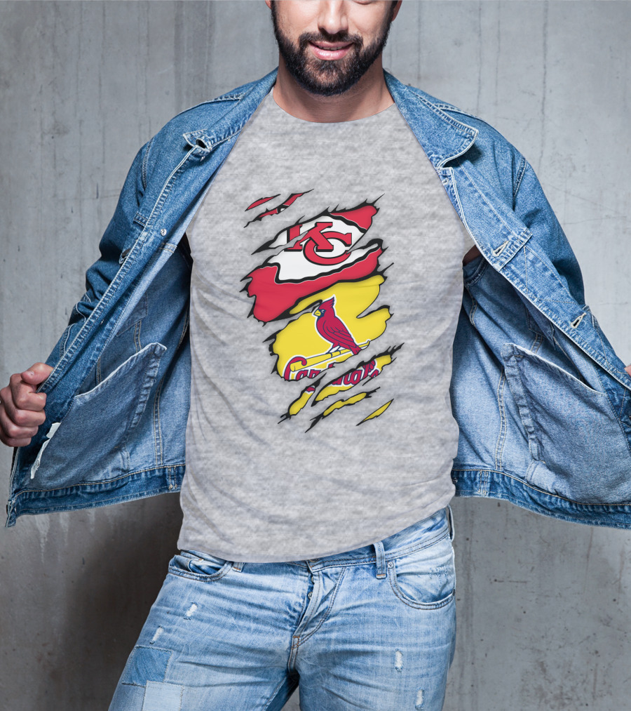 St Louis Cardinals Kansas City Chiefs Logos Ripped T-Shirt