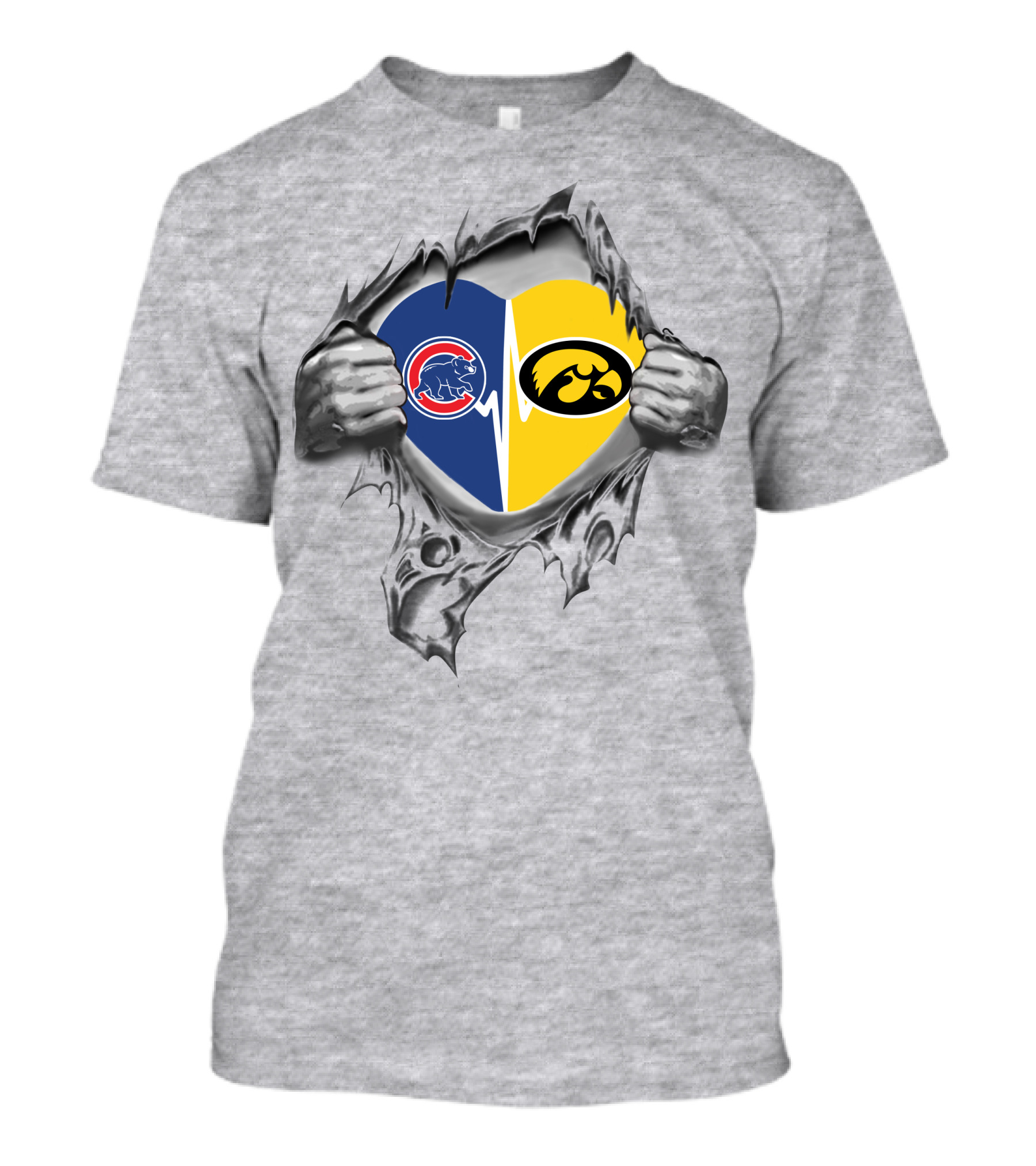 Cubs Hawkeyes Heart Symbol Hands T-Shirt