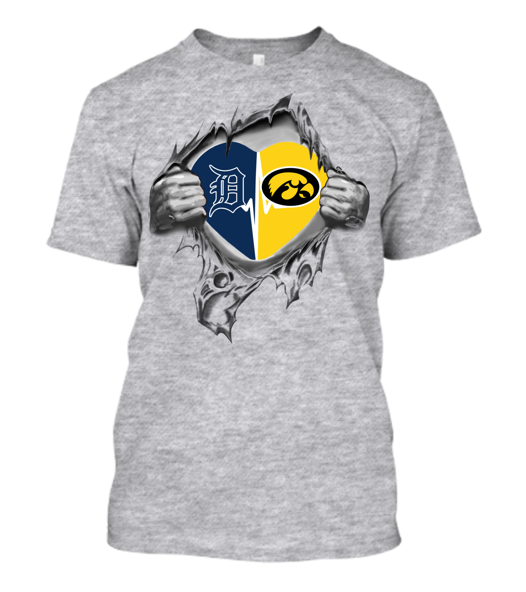 Detroit Tigers Iowa Hawkeyes Heart Logo Fusion T-Shirt
