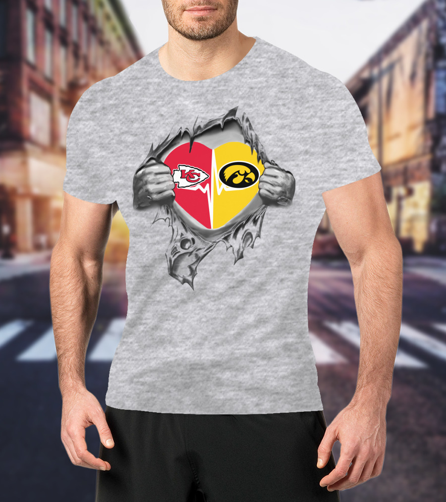 Kansas City Chiefs Iowa Hawkeyes Heart Logo Chiefs Hawkeyes Fan Gear T-Shirt