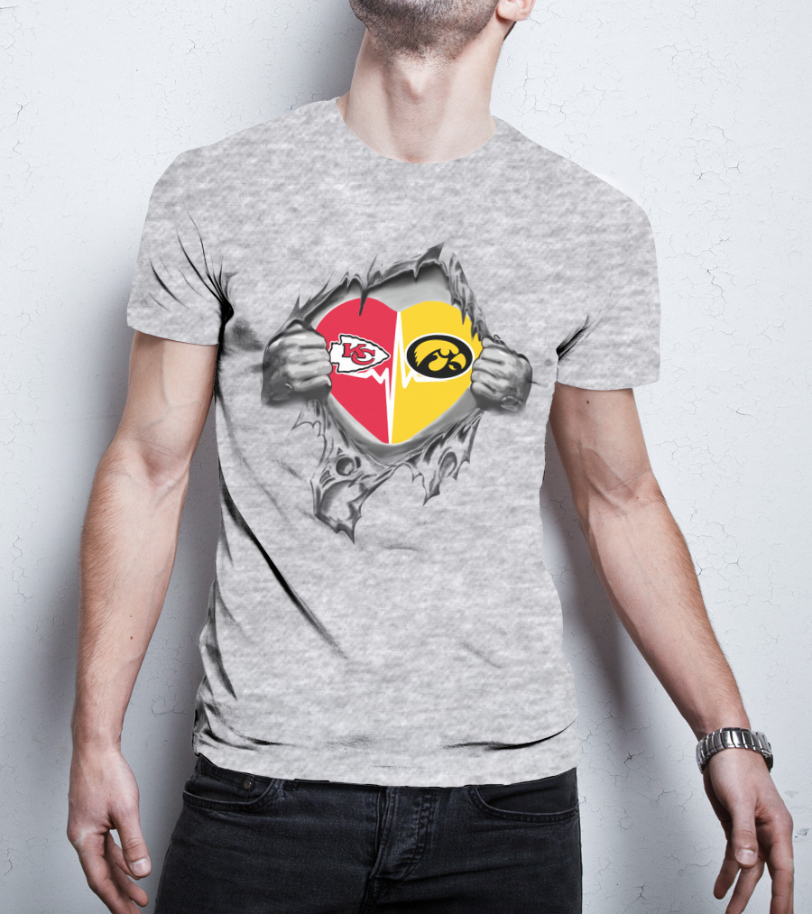 Kansas City Chiefs Iowa Hawkeyes Heart Logo Chiefs Hawkeyes Fan Gear T-Shirt