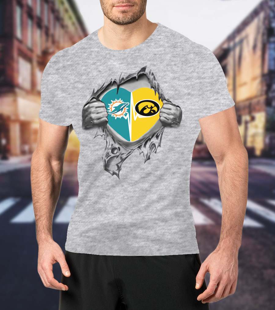 Miami Dolphins Hawkeyes Heart Logo Fusion T-Shirt