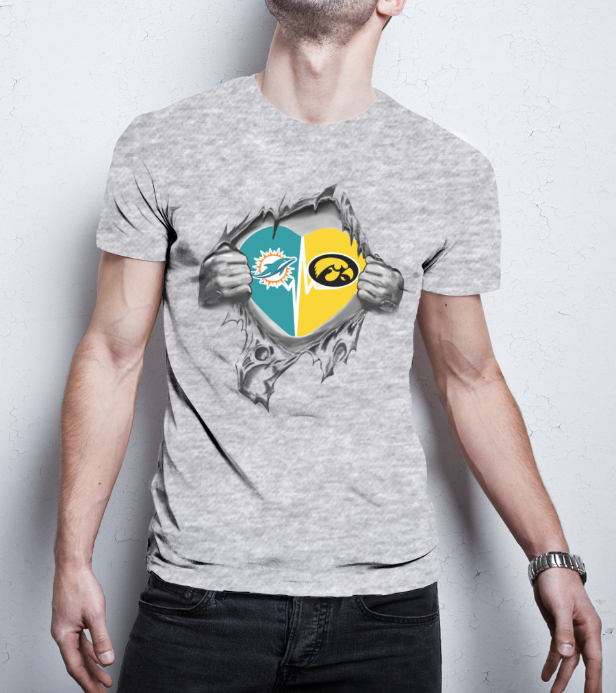 Miami Dolphins Hawkeyes Heart Logo Fusion T-Shirt