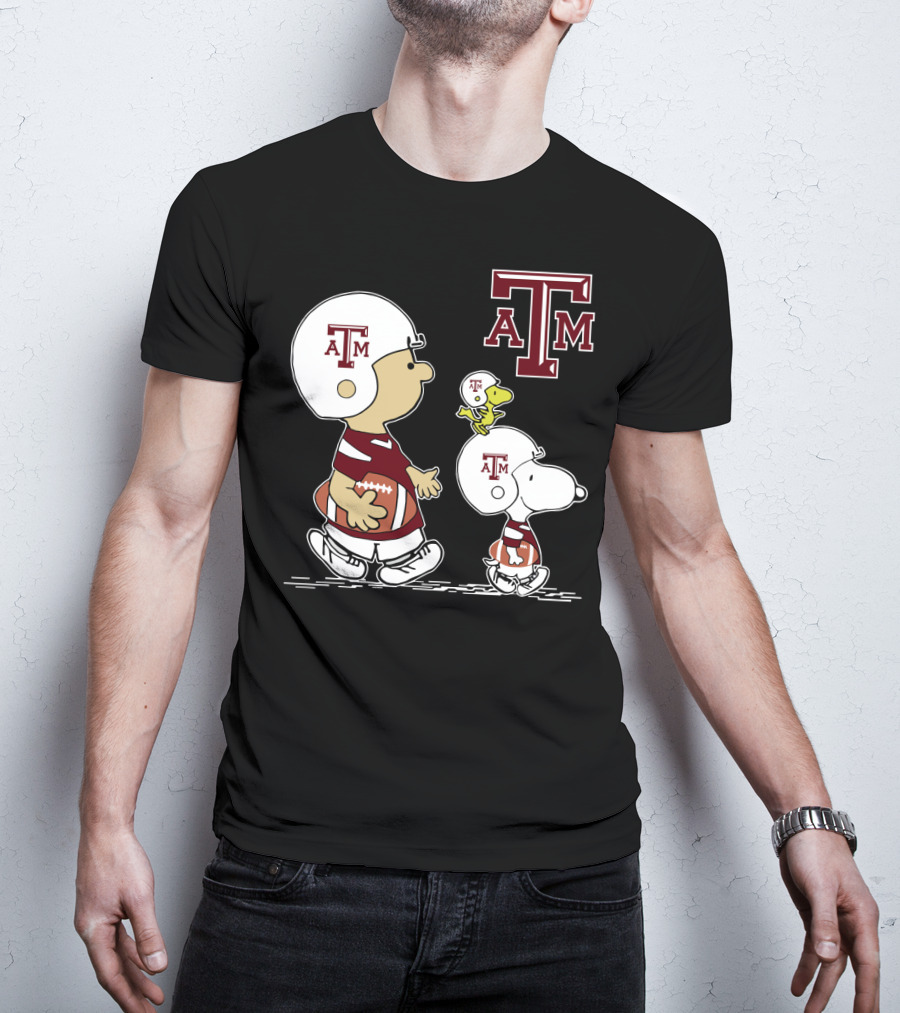 Texas A&M Aggies Peanuts Football Characters Snoopy Charlie Brown Woodstock T-Shirt