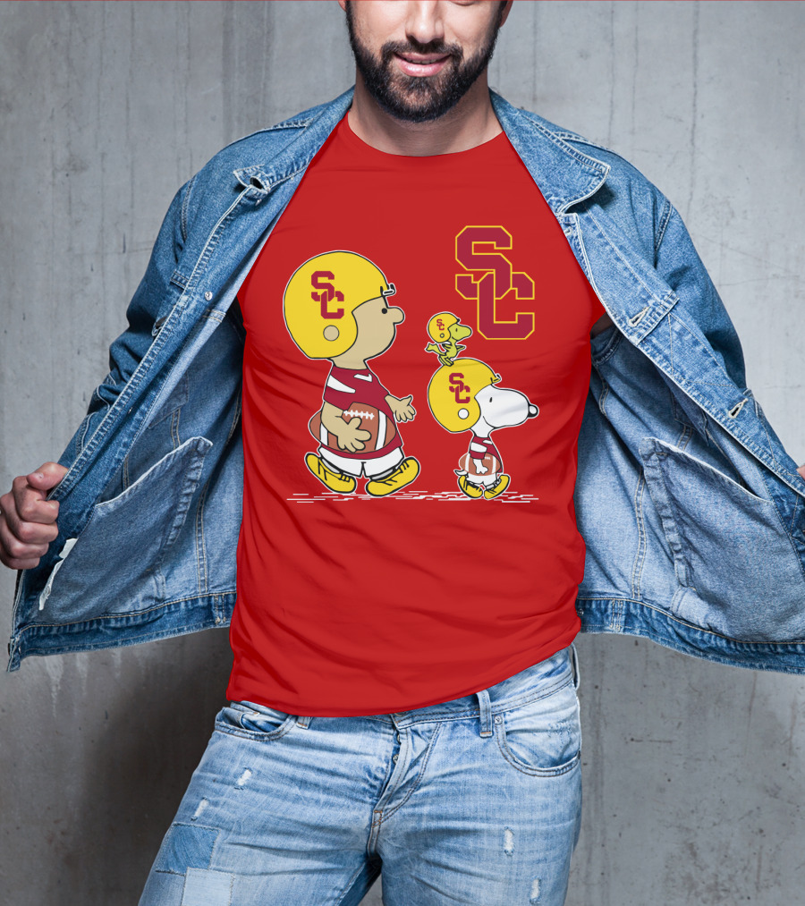 USC Trojans Peanuts Characters Football Theme With SC Helmets T-Shirt