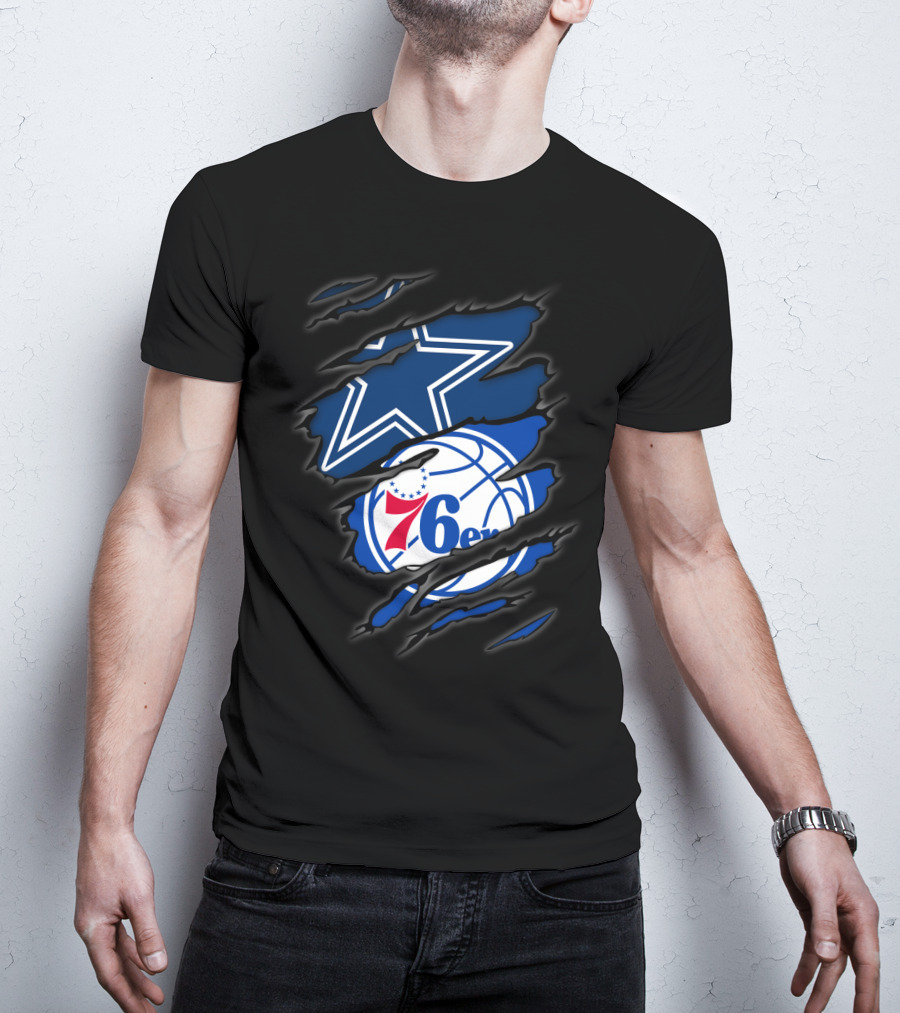Cowboys Star And Philadelphia 76ers Logo Fusion T-Shirt