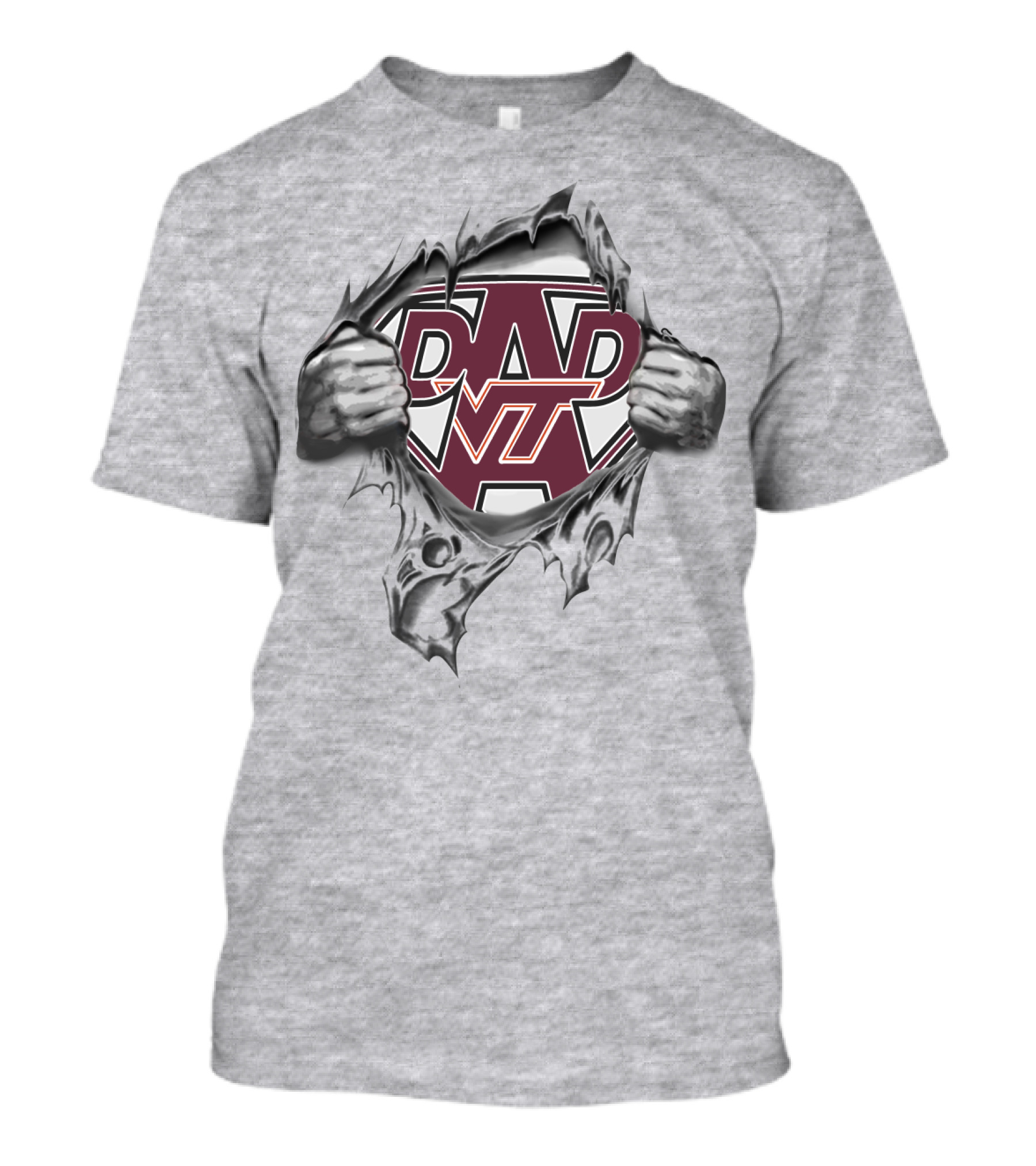 Virginia Tech Hokies Super Dad VT Logo Hands Ripping Open T-Shirt