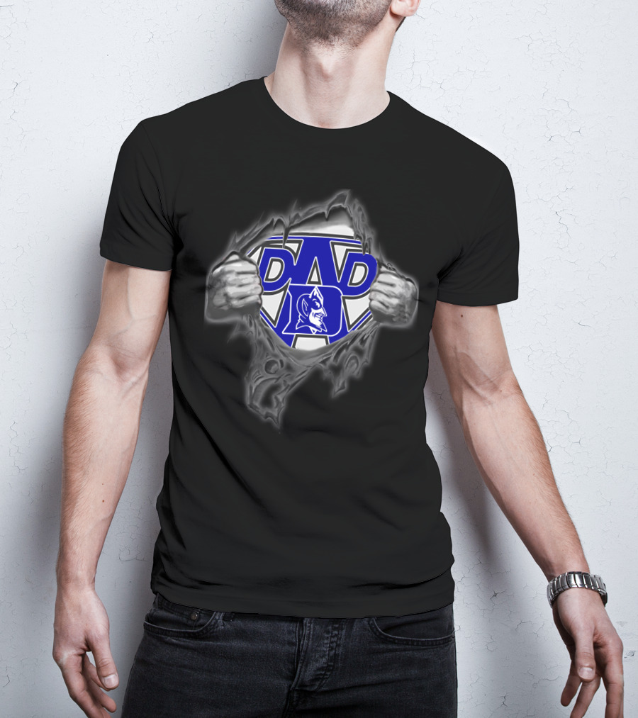 Duke Blue Devils Super Dad Emblem With Torn Shirt Effect T-Shirt