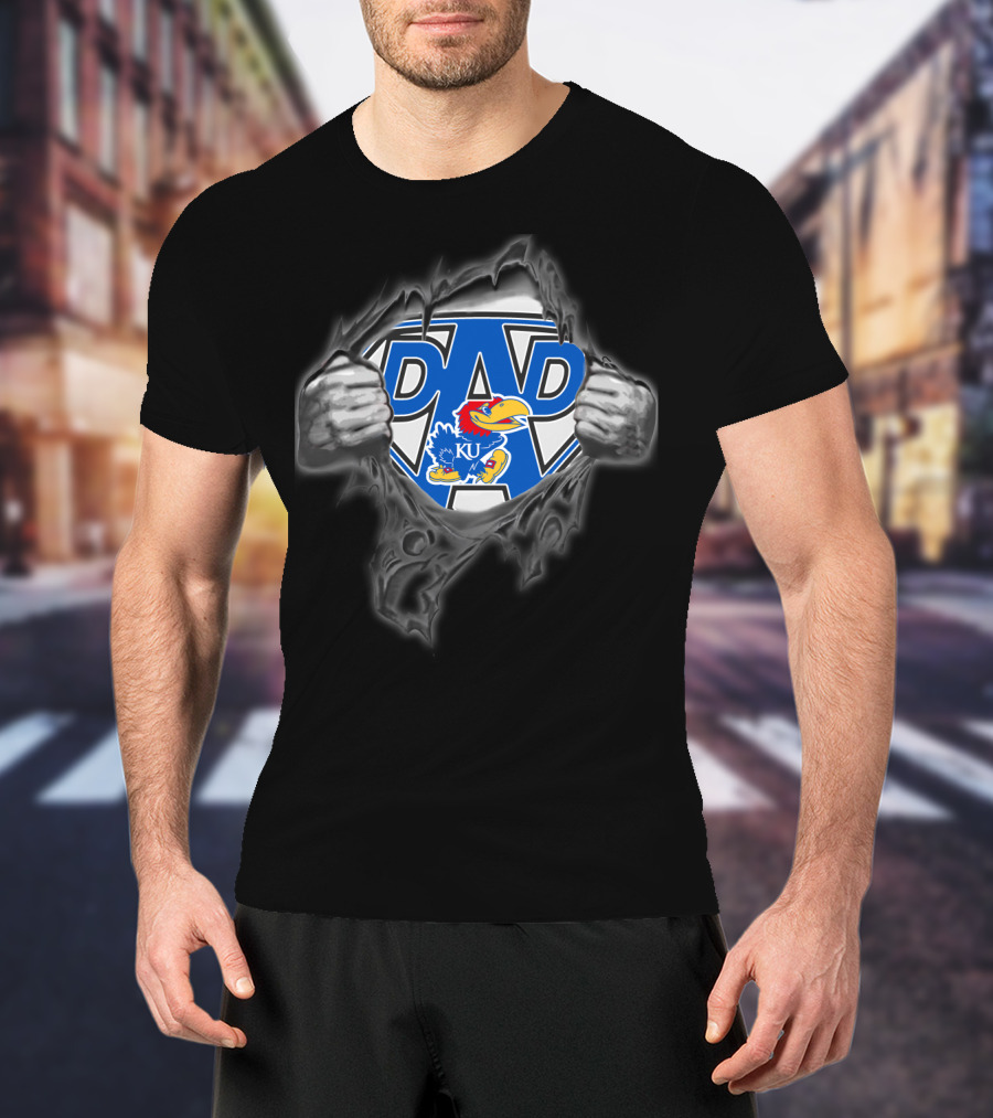 KU Jayhawks Super Dad Shield Logo Hero T-Shirt