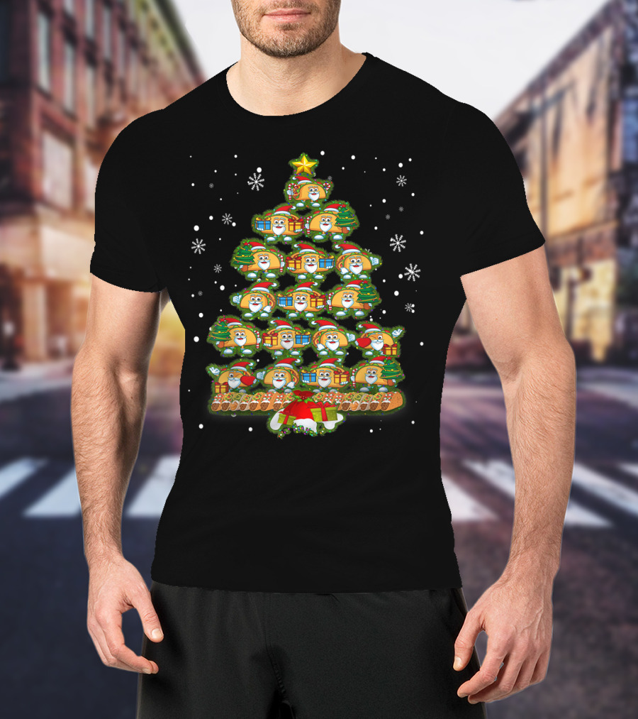 Tacos Santa Christmas Tree Light Decor Snowflakes T-Shirt
