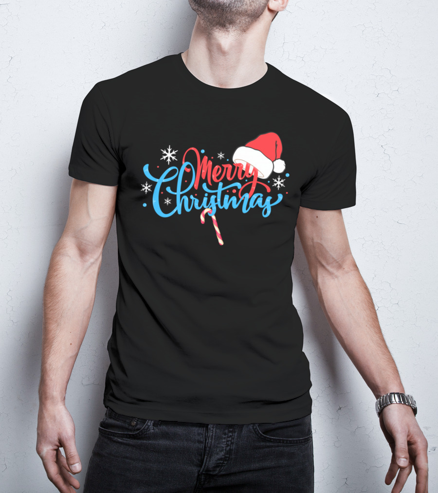 Merry Christmas Nice Santa's Hat Candy Cane Snowflakes T-Shirt