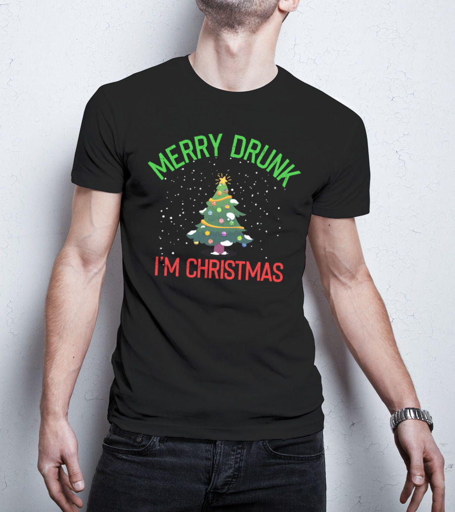 Merry Drunk I'm Christmas Festive Holiday Tree Snowflakes T-Shirt