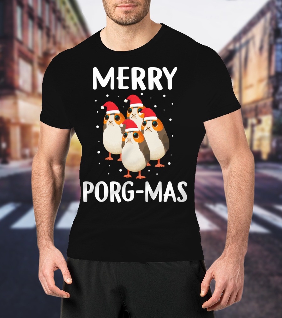 Merry Porg-Mas Christmas Holiday Season With Festive Porgs In Santa Hats T-Shirt
