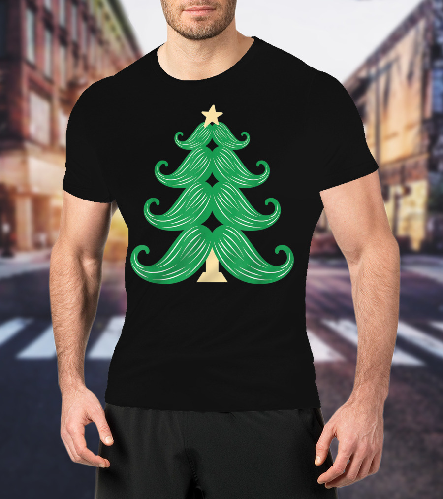 Mustache Christmas Tree Holiday Star T-Shirt