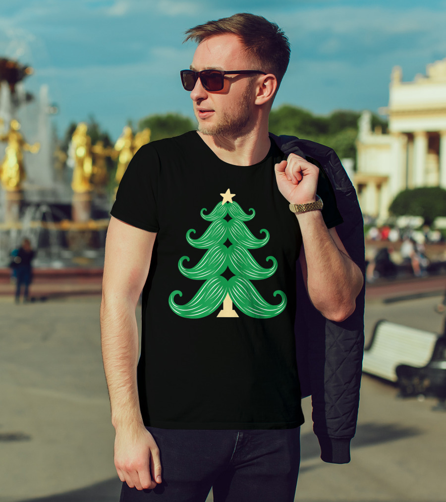 Mustache Christmas Tree Holiday Star T-Shirt