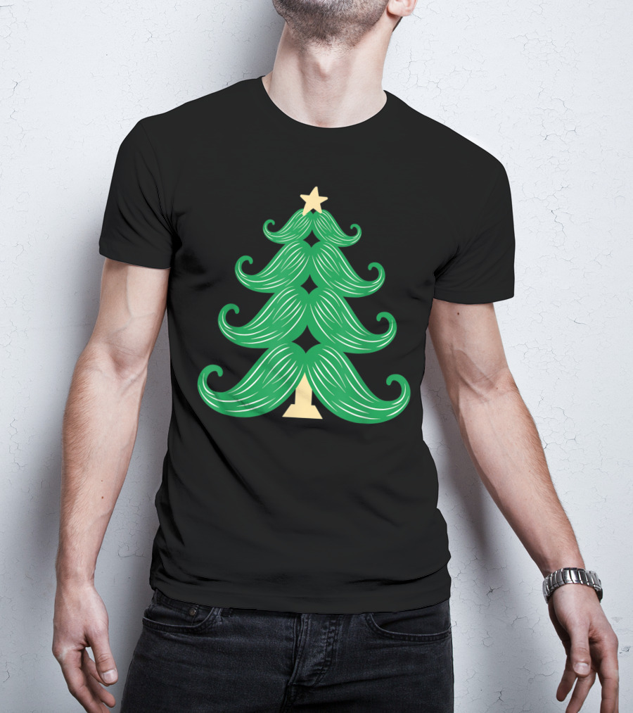 Mustache Christmas Tree Holiday Star T-Shirt
