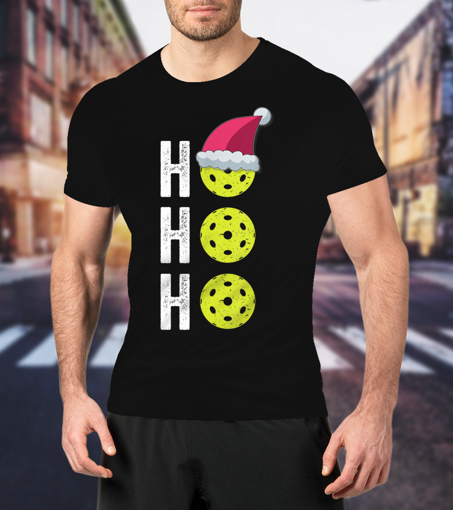 Ho Ho Ho Pickleball Christmas Funny Santa Hat Holiday T-Shirt