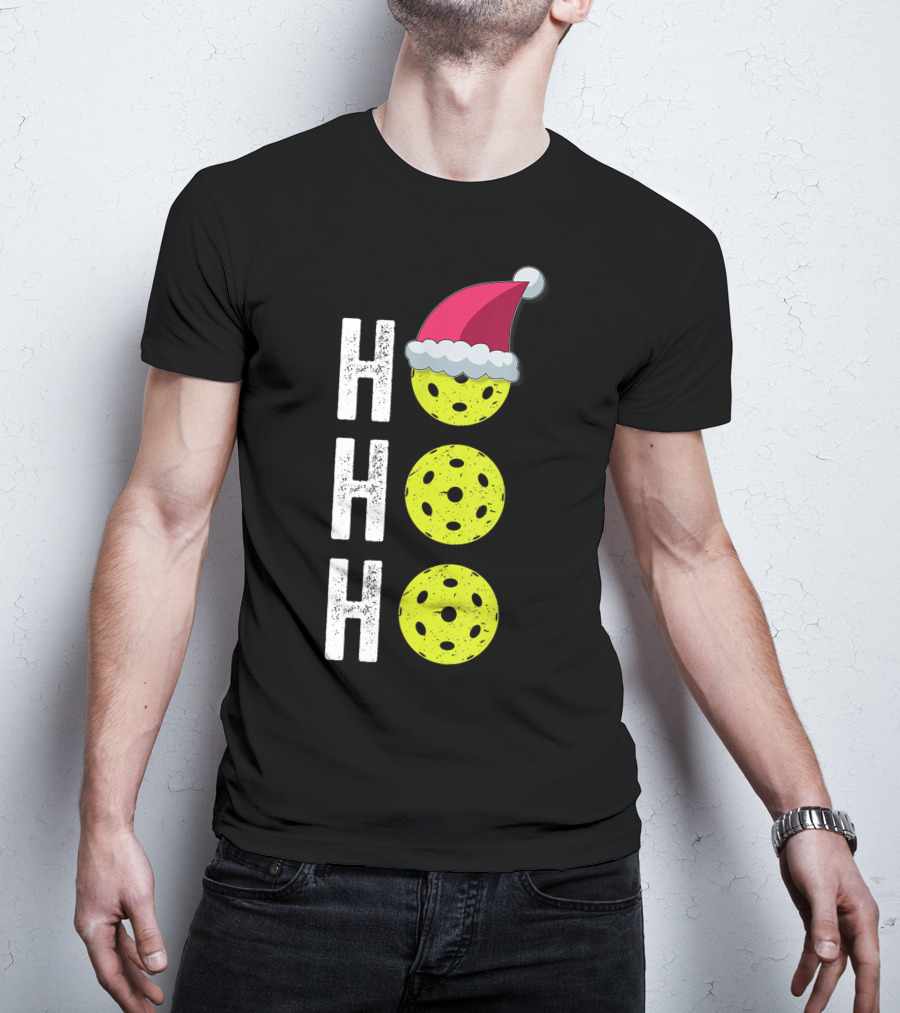 Ho Ho Ho Pickleball Christmas Funny Santa Hat Holiday T-Shirt