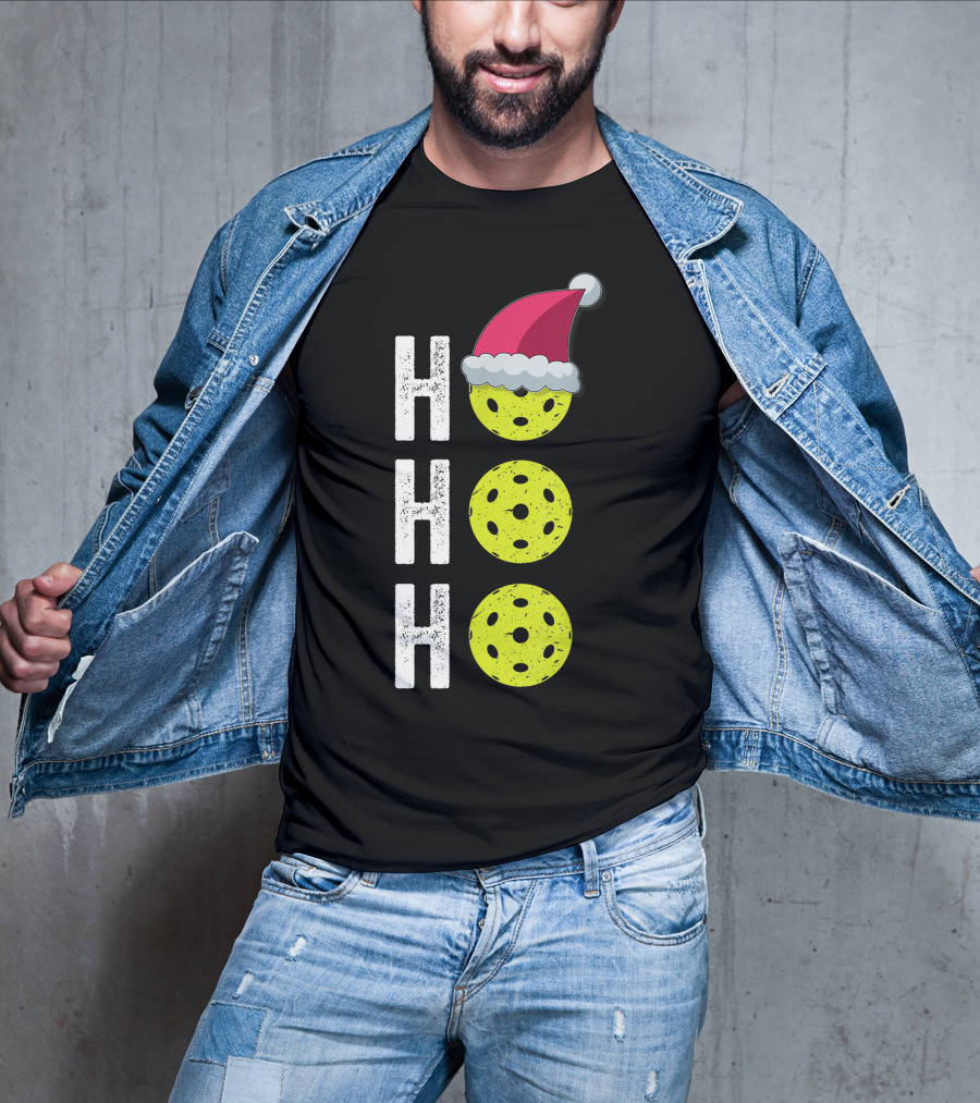 Ho Ho Ho Pickleball Christmas Funny Santa Hat Holiday T-Shirt