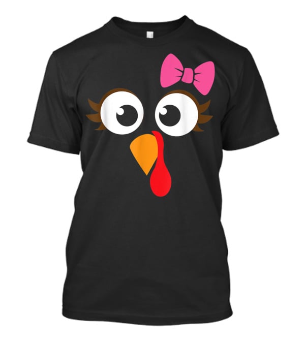 Turkey Face With Pink Bow Girl Cartoon Eyes T-Shirt