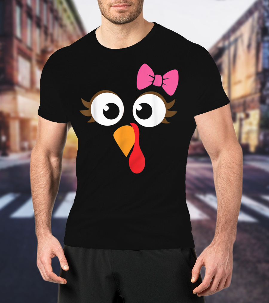 Turkey Face With Pink Bow Girl Cartoon Eyes T-Shirt
