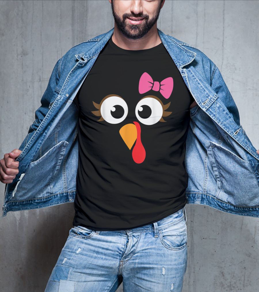 Turkey Face With Pink Bow Girl Cartoon Eyes T-Shirt