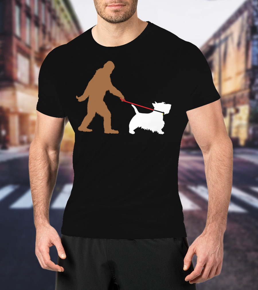 Bigfoot Walking Scottish Terrier Dog Leash Iconic T-Shirt