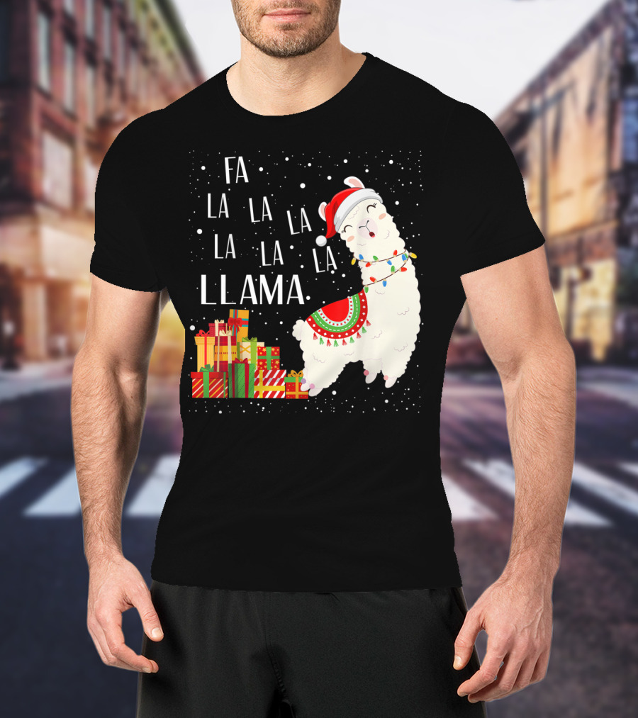 Fa La La Llama Christmas Santa Hat Gift Boxes T-Shirt