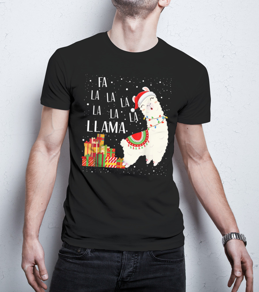 Fa La La Llama Christmas Santa Hat Gift Boxes T-Shirt