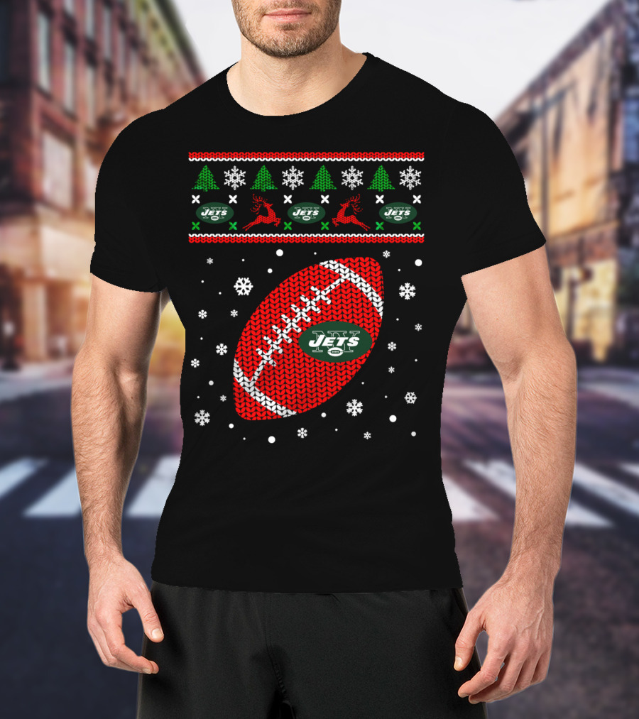 Football Lover Ugly Christmas Jets Team Holiday T-Shirt