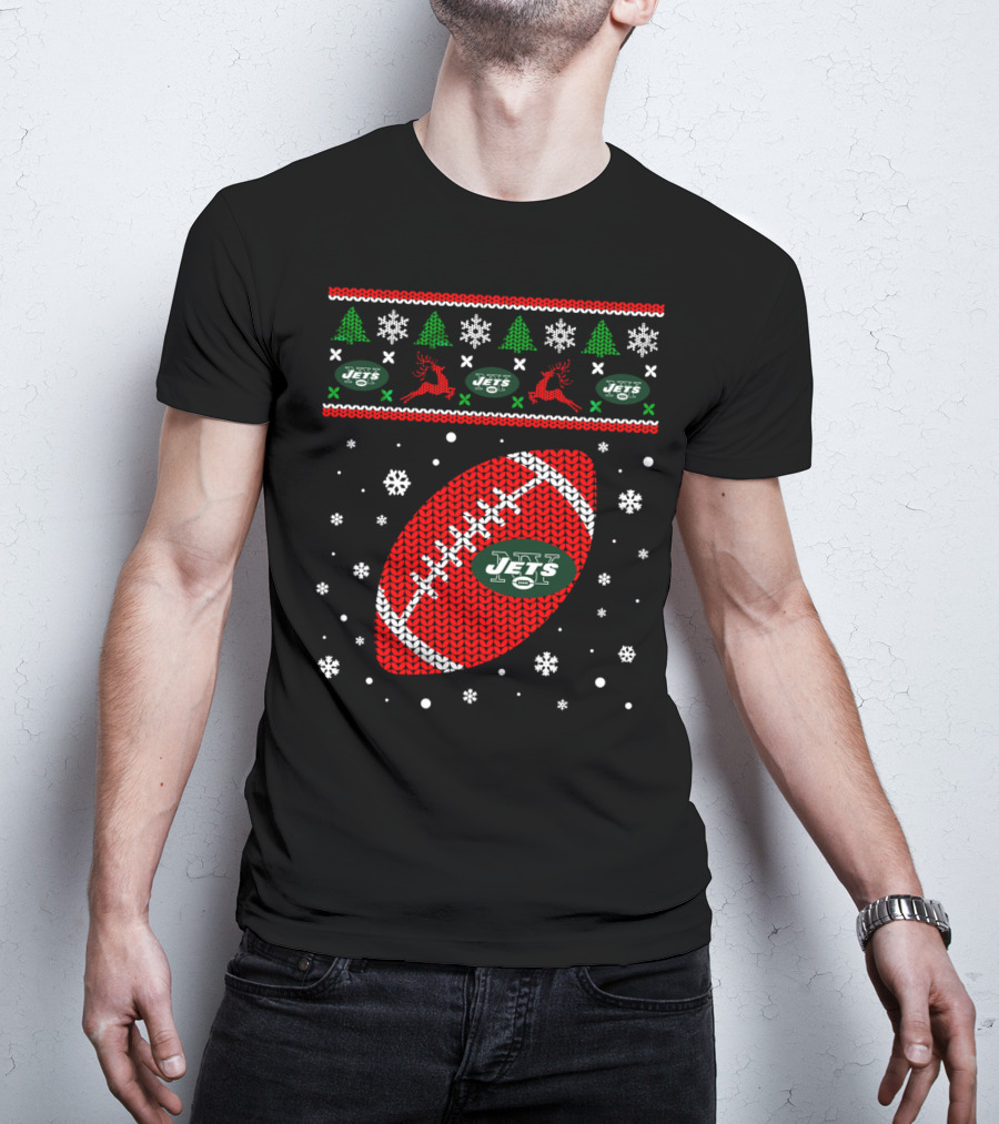 Football Lover Ugly Christmas Jets Team Holiday T-Shirt