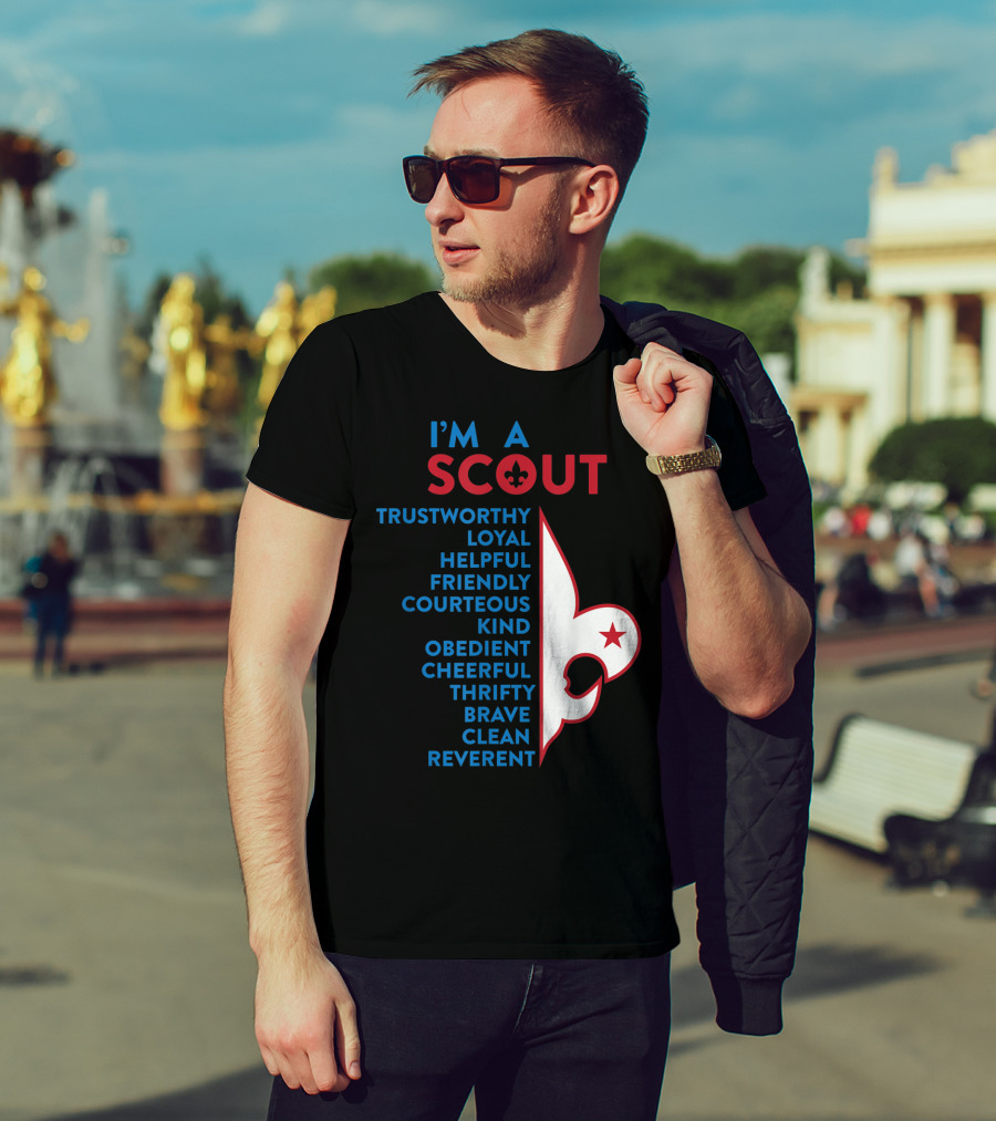 I'm A Scout Scout Law Trustworthy Loyal Helpful Friendly Courteous Kind Obedient Cheerful Thrifty Brave Clean Reverent Fleur-de-lis Star T-Shirt