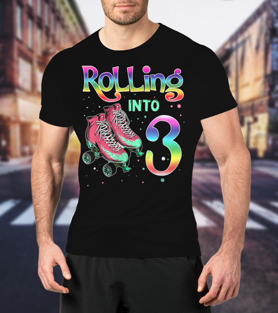 Rolling Into 3 Kids 3rd Birthday Roller Skates T-Shirt