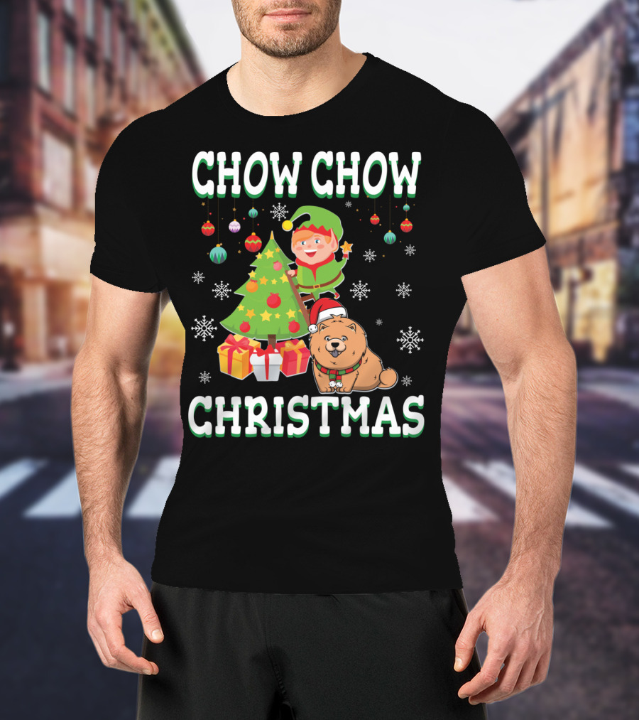 Chow Chow Christmas Elf Tree Presents Snowflakes T-Shirt