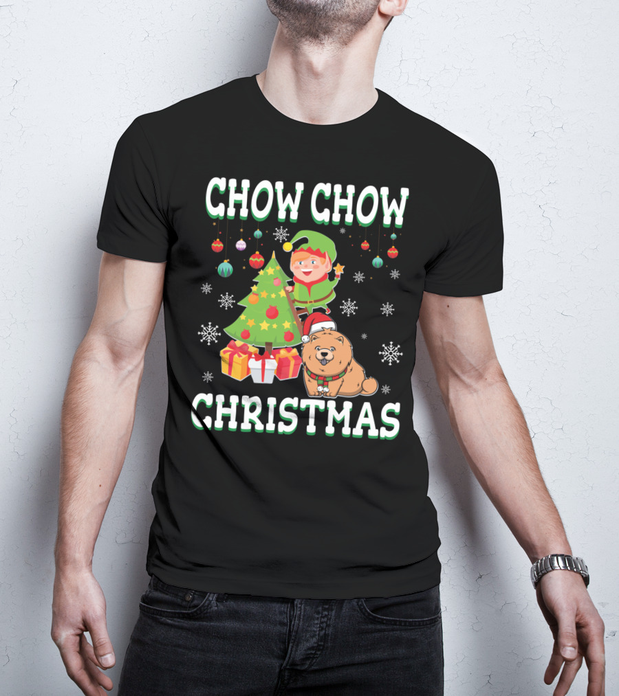 Chow Chow Christmas Elf Tree Presents Snowflakes T-Shirt